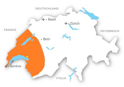 Carte Suise Zone BTsun Zone d'intervention principale: Romandie.